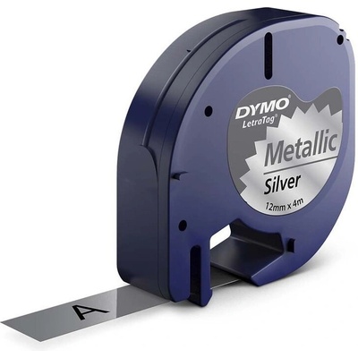 Dymo LetraTag 91208 12 mm strieborná metalická / čierna tlač 4 m