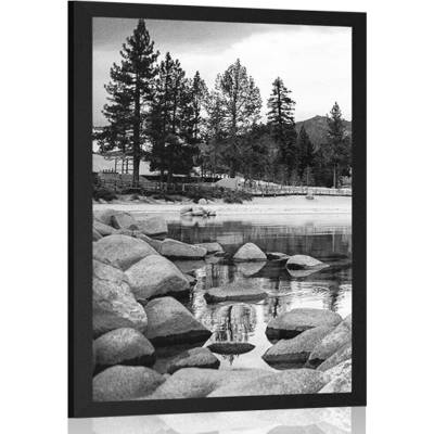 Plakát jezero v nádherné přírodě v černobílém provedení - 40x60 silver