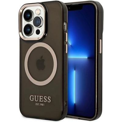GUESS Кейс Guess GUHMP14LHTCMK за iPhone 14 Pro 6.1", черен / черен, твърд, Gold Outline Translucent MagSafe (GUE002420-0)