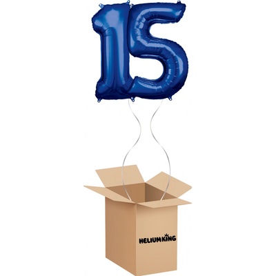 HeliumKing Balónový box Narodeninové číslo 15 modré 86 cm