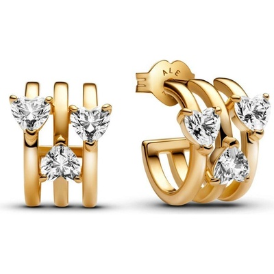 Pandora pozlacené náušnice Tři srdce Shine 263656C01