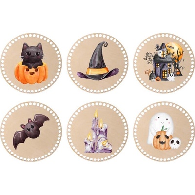 ČistéDřevo Dřevěné podtácky k obháčkování Halloween 15cm