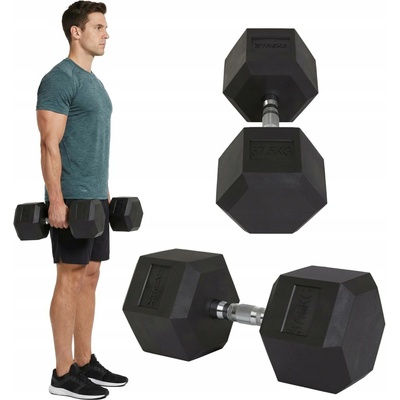 XTREXO Potažené pogumované jednoruční činky 1 x 37,5 kg