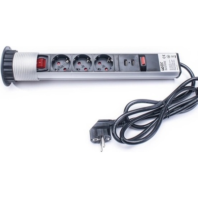 TOO PPS-307-3S IP20, 3x 2P+F, 2x USB-A, с прекъсвач на захранването, сребриста разпределителна кутия за скрит монтаж (PPS-307-3S)