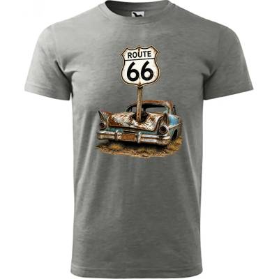 Maverprint tričko Route 66 Zabudnutý americký veterán Tmavosivý melír
