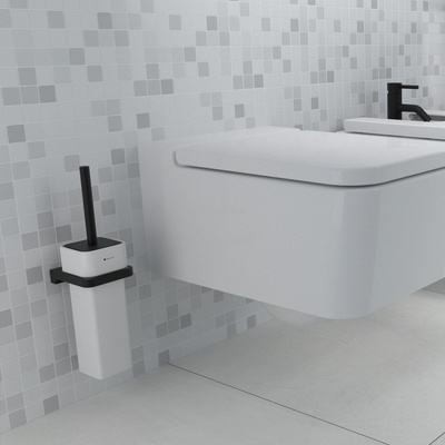 Nimco Maya Černá WC štětka vysoká bílá keramická nádoba černý nástěnný držák MAC 29094K-90