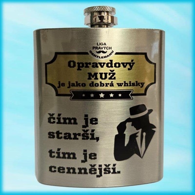 Bezvadný dárek Placatka na alkohol s potiskem Opravdový muž