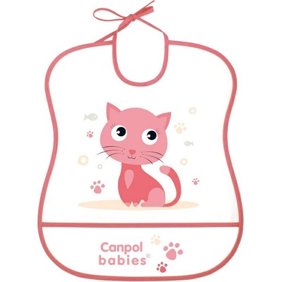Canpol babies Пластмасов лигавник Canpol - Happy Animals, 6+ m, Коте (2/919_pin)