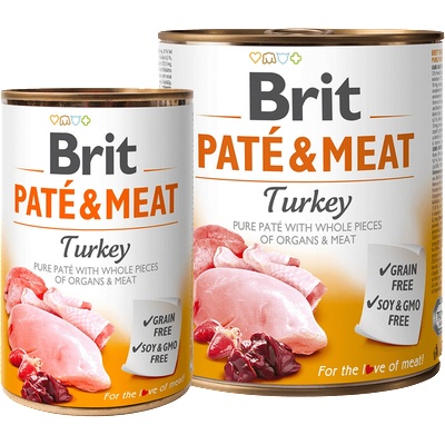 Brit patÉ & meat - turkey - консервирана храна за кучета с 26% прясно пуешкоо 24% пилешко 0.800 кг