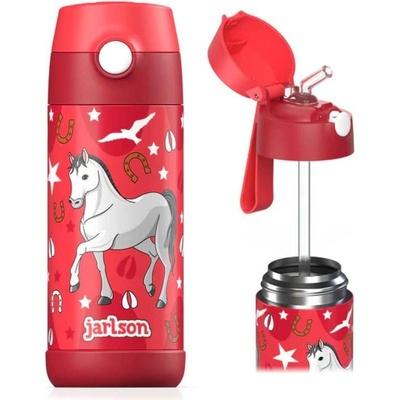 Jarlson Charli Dětská nerezová termoláhev s brčkem Kůň 350 ml