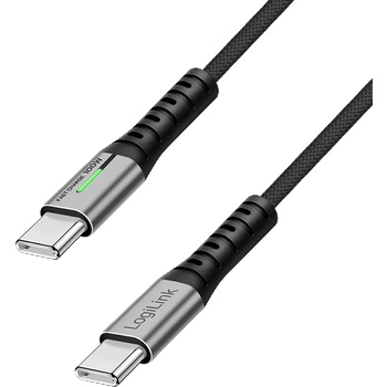 LogiLink USB 2.0 Type-C кабел, C/M - C/M, 480 Mbps, 100W, LED, найлон, метал, черен, 1 м