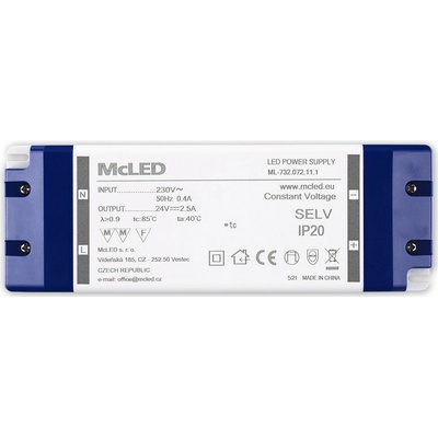zdroj napájecí pro LED pásky 24V DC 60W (2,5A) IP20 ML-732.072.11.1 plast. se svorkovnicí