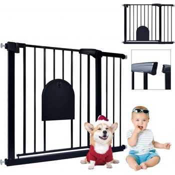 YARDIN kovová brána s dvierkami pre domáce zvieratá automatická 95 - 105 cm čierna