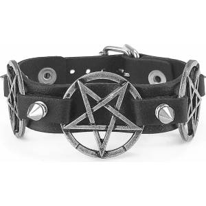 Leather & steel fashion гривна Triple Pentagram - LSF1 69