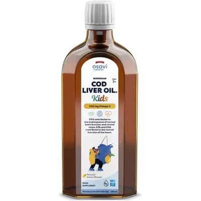 Osavi Norwegian Cod Liver Oil Kids Omega 3 Norský olej z tresčích jater pro děti citrón 500 mg 250 ml
