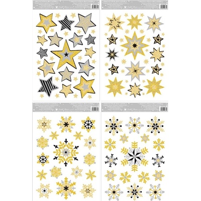 Okenní fólie bez lepidla s glitrem hvězdy a vločky 30 x 20 cm