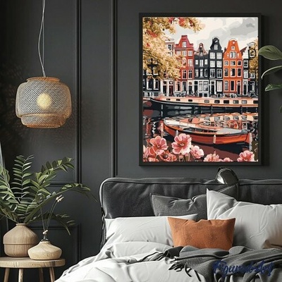 Figured ART Malování podle čísel PRŮPLAV V AMSTERODAMU na rámu 40 x 50 cm