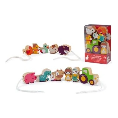 Janod - Игра 2 в 1 за нанизване - Ферма (J05315)