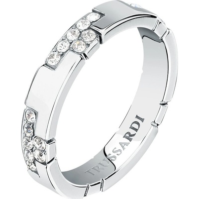 Trussardi ocelový prsten s krystaly T-Logo TJAXC89