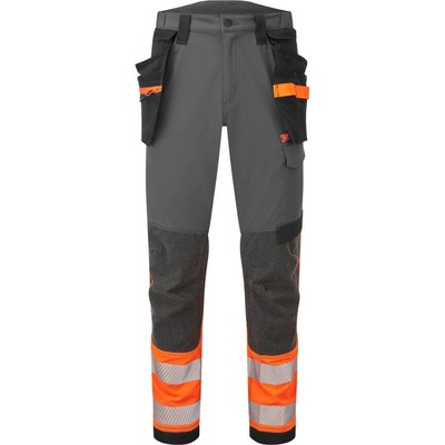 PORTWEST Kalhoty Stretch Holster EV442 Hi Vis reflexní do pasu POR EV442OMR28 Oranžová šedá