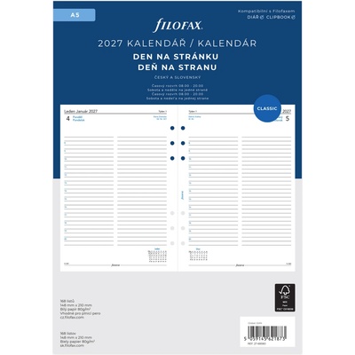 FILOFAX Kalendář 2027 A5, den/1 str, linky, ČJ+SJ