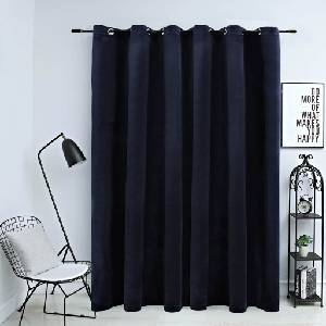 Pure Line Home Кадифена завеса в цвят черен с метални халки, 290 x 245 см