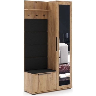 Sconto Predsieňová zostava LÍVIA dub craft/čierna/zrkadlo, pravá