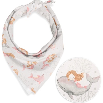 Biante detská bavlnená šatka Sandra SA-527 Ružové morské panny s delfínmi a veľrybami na bielom