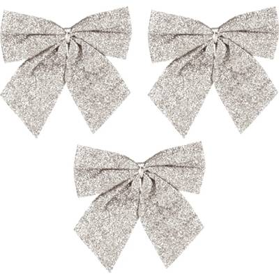 Party Vánoční třpytivé mašle stříbrné - 12 cm 3 ks