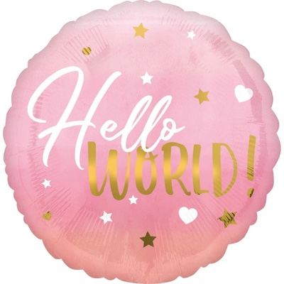 Amscan Балон от фолио - Hello World розов, кръгъл