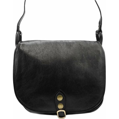 Čierna kabelka Florence 8863 z prírodnej kože so zlatým kovaním štýl crossbody