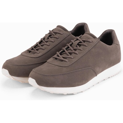 Ombre Men's eco leather sports sneaker shoes with suede finish dark brown hnedá