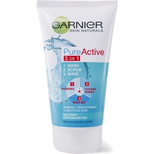 Garnier pure active, Измиваща скраб маска за лице, 3в1, 150мл