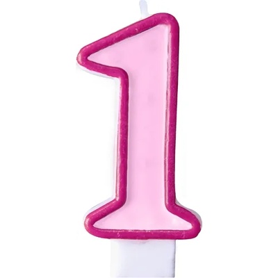 PartyDeco Свещ за рожден ден с число 1 (розова)