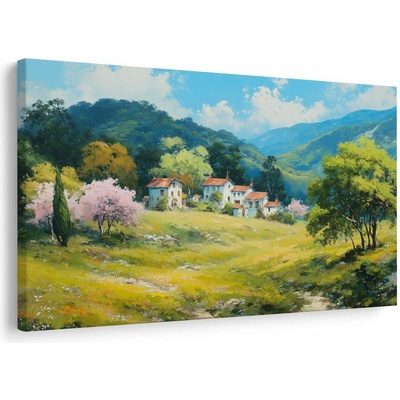 Obraz jarní krajina s vesnicí - 120x80