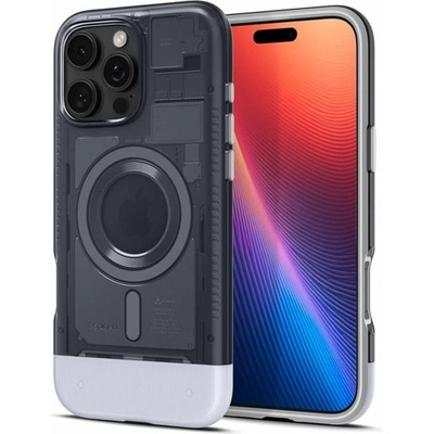 Spigen Калъф за Apple iPhone 16 Pro Max, хибриден (термополиуретан и поликарбонат), Spigen Classic C1 MagSafe Case, удароустойчив, сив (ACS08018)