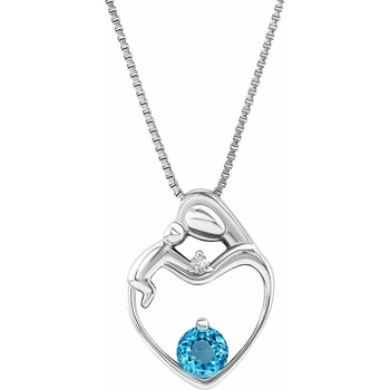 Eppi Strieborný prívěsok matka a dieťa s modrým topásom a diamantom Heli P33787