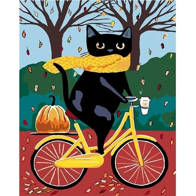 zuty malování podle čísel Černá kočka a žluté kolo 80 x 100 cm vypnuté plátno na rám