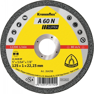 Klingspor Supra rezný kotúč 125 x 1 x 22,23 mm A60N 264298
