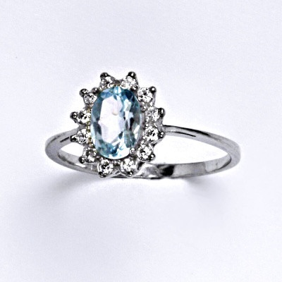 Čištín Zlatý prsten Kate přírodní topaz sky čiré zirkony bílé i žluté zlato T 1480