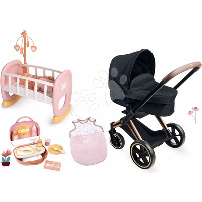 Corolle Set trojkombinácia s kolískou Cybex Black 3in1 Pram a spací vak s kufríkom