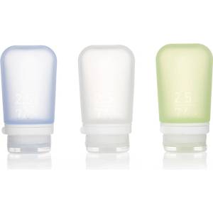 humangear GoToob+ Силиконова бутилка за пътуване / контейнер Опаковка от 3 74 ml прозрачна/зелена/синя (071001)