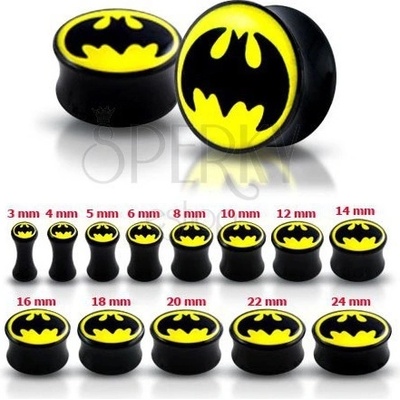 Šperky eshop lesklý černý plug do ucha batman T6.7