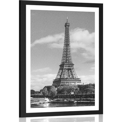 Plakát s paspartou nádherné panorama Paříže v černobílém provedení - 60x90 black