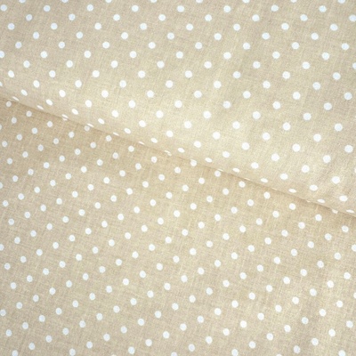 Bavlna vzorovaná - Bodka (3mm) biela na béžovom