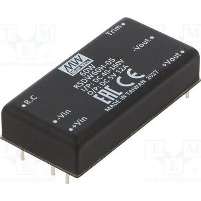 MEAN WELL RSDW60H-05 Měnič: DC/DC; 60W; Uvst: 40÷160VDC; Uvýst: 5VDC; Ivýst: 12A; THT