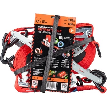 Quickloader Sťahovací/samonavíjací jednodielny račňový popruh 1200 kg 4,5 m (0,5 m + 4 m) x 25 mm 2-pack