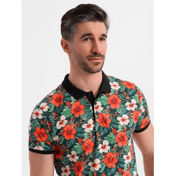 Ombre Clothing Памучна поло риза с цветен печат - черна Ombre Clothing | Cheren | МЪЖЕ | S