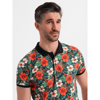 Ombre Clothing Памучна поло риза с цветен печат - черна Ombre Clothing | Cheren | МЪЖЕ | S