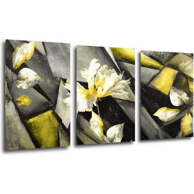Impresi Obraz Abstraktní žluto šedý - 120 x 60 cm (3 dílný)
